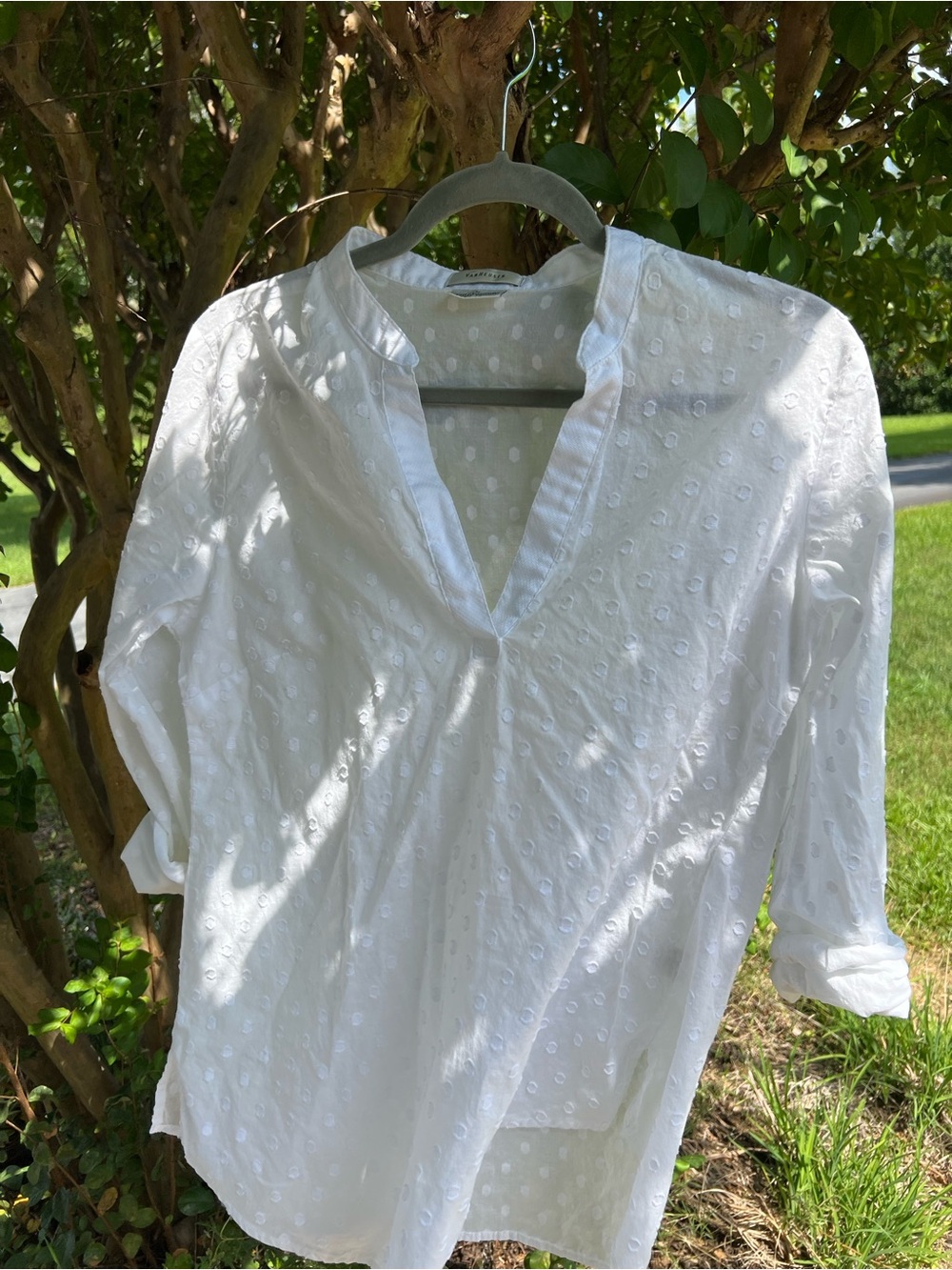 Van Heusen White 100% Cotton Swiss Dot Tunic Blouse Top Medium